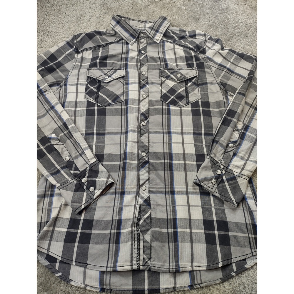 BKE Buckle Shirt Mens Medium Black/White Plaid Pearl Snap‎ Long Sleeve Western